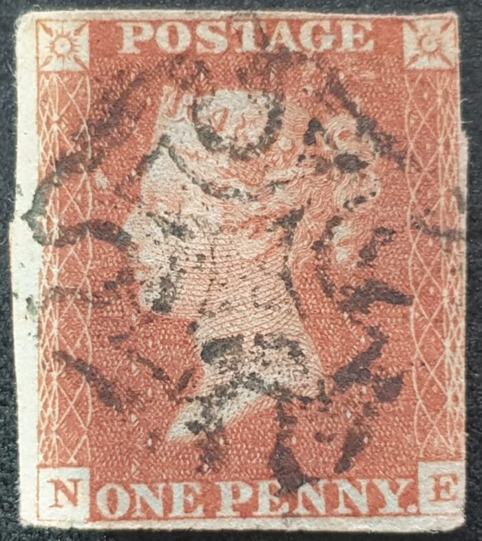 Great Britain Queen Victoria SG8 1d. red-brown Letters N-E Black MX Plate 35 used stamp