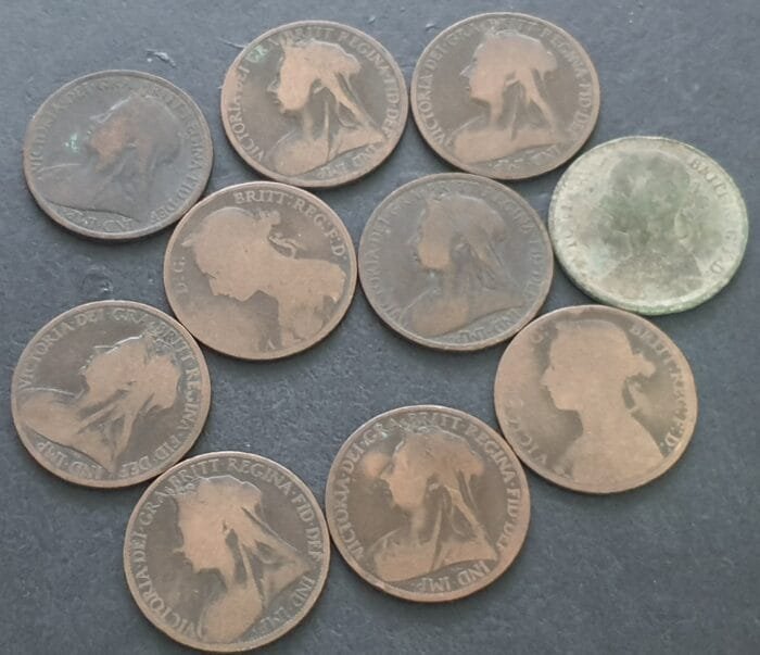 Great Britain Queen Victoria One Penny Uncleaned Bronze Coins