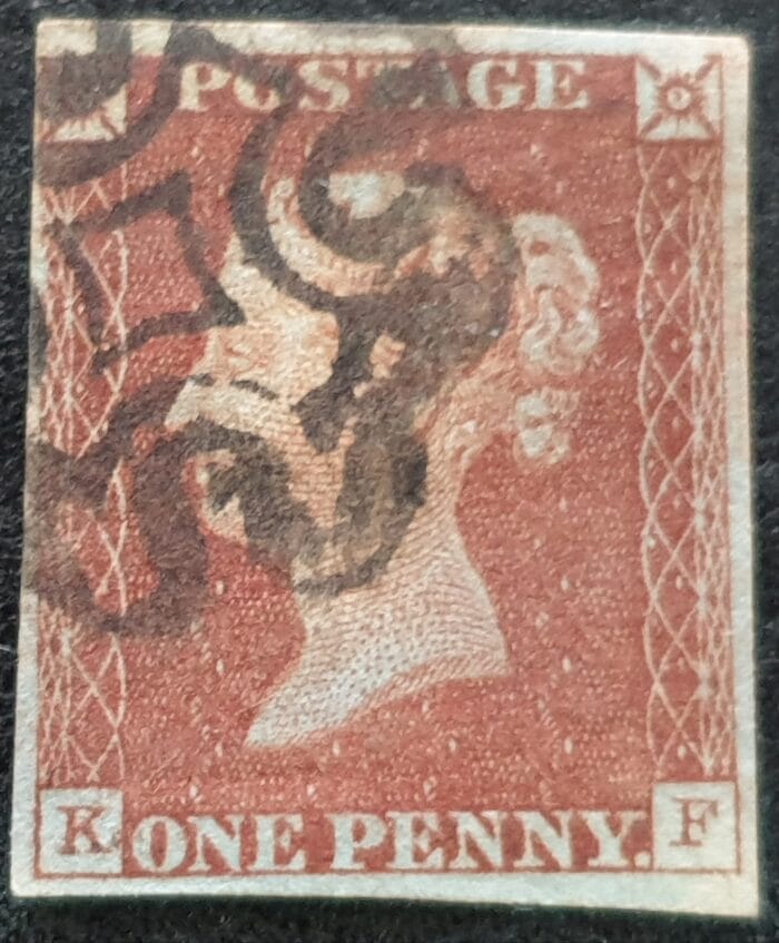 Great Britain Queen Victoria 1d. Red-Brown SG8a Black Maltese Cross, Blue paper, K-F used stamp