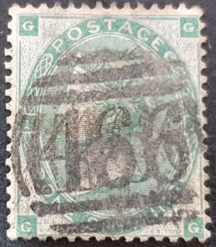 Great Britain Queen Victoria SG90 1s. green Plate1=2 G-G used stamp