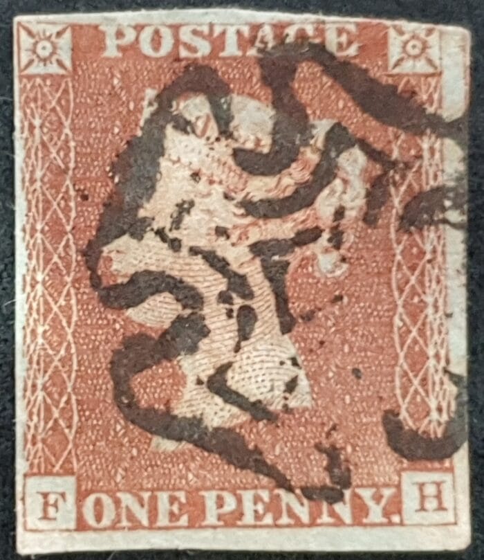 Great Britain Queen Victoria 1d. Red-Brown SG8 Black Maltese Cross, F-H, Plate 28, used stamp