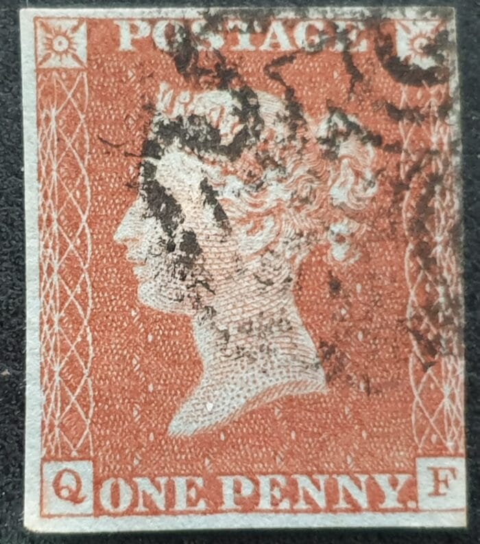 Great Britain Queen Victoria 1d. Red-Brown SG8a Blued Paper Black Maltese Cross, Q-F, Plate 38 used stamp
