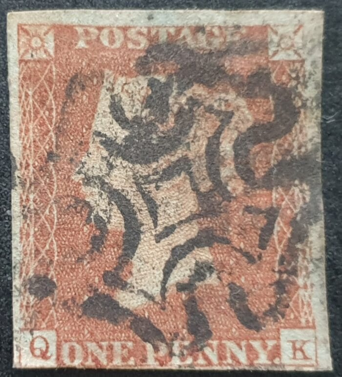 Great Britain Queen Victoria 1d. Red-Brown SG8 Black Maltese Cross, Q-K , used stamp
