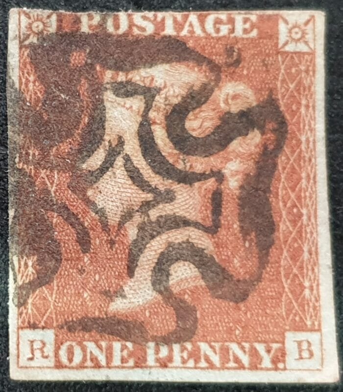 Great Britain Queen Victoria 1d. Red-Brown SG8 Black Maltese Cross, R-B , Plate 27 used stamp
