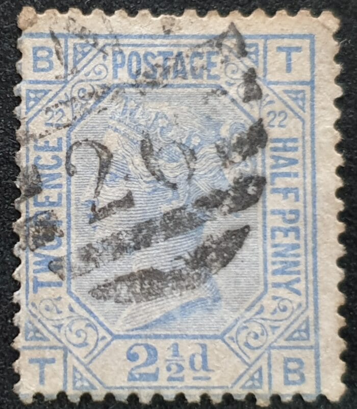 Great Britain Queen Victoria 1880 SG157 2½d. blue , Plate 22, Letters T-B used stamp