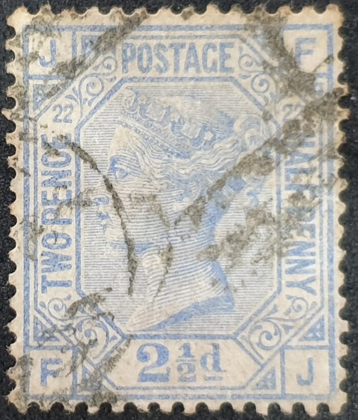 Great Britain Queen Victoria 1880 SG157 2½d. blue , Plate 22, Letters F-J used stamp