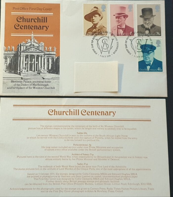 Great Britain First Day Cover 1974 "CHURCHILL CENTENARY" 9 OCT 1974 EDINBURGH