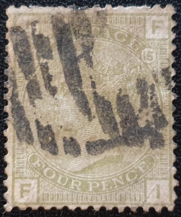 Great Britain Queen Victoria 1877 SG.153 4d. sage-green, Plate 15, Letters F-I used stamp