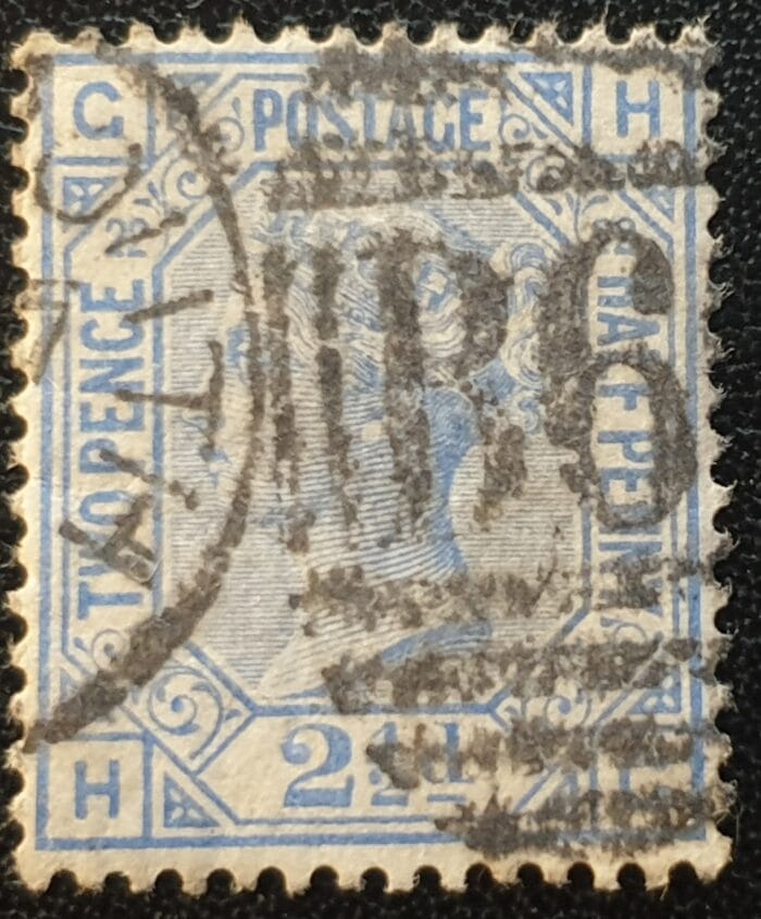 Great Britain Queen Victoria 1880 SG157 2½d. blue , Plate 22, Letters H-G Cancelled BOURNEMOUTH B60 used stamp