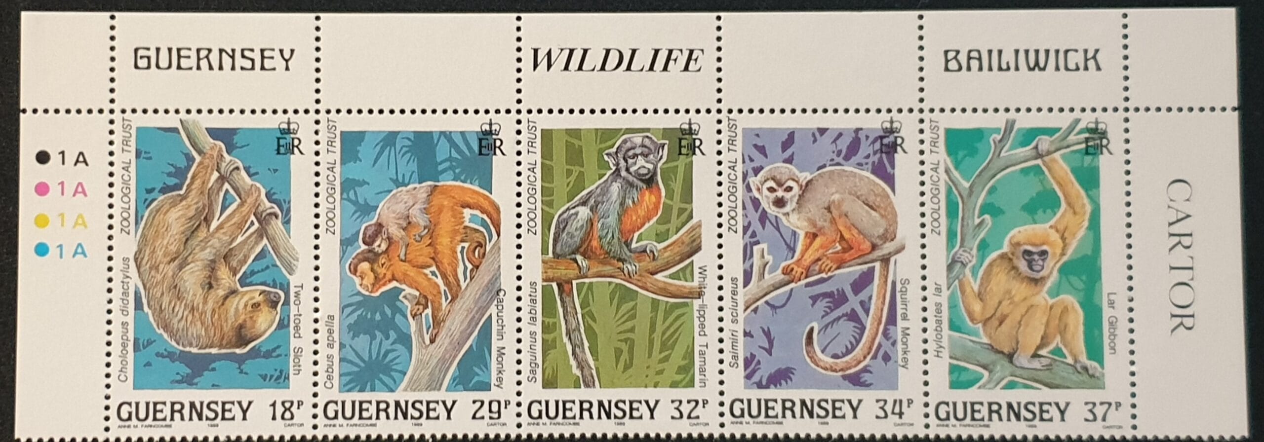 GUERNSEY 1989 "10th Anniversary of Guernsey Zoological Trust" SG469-473 Strip of 5 MNH