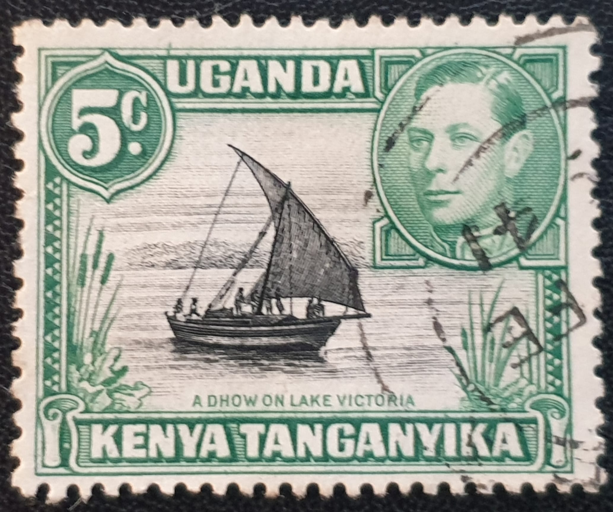 Kenya, Uganda, Tanganyika SG132 5c. black and green (II) P. 13x11¾ used single stamp