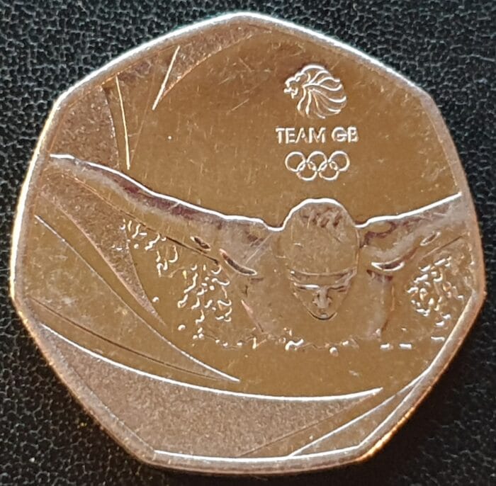 50p Coin Team GB 2016 Rio Olympic Swimming Circulated