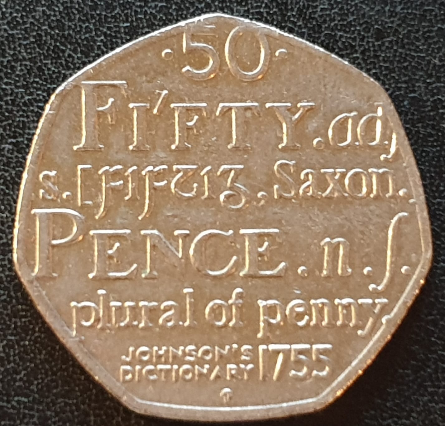 50p Fifty Pence Coin Johnson's Dictionary 1755 Saxon Plural Of Penny 2005 Circulated