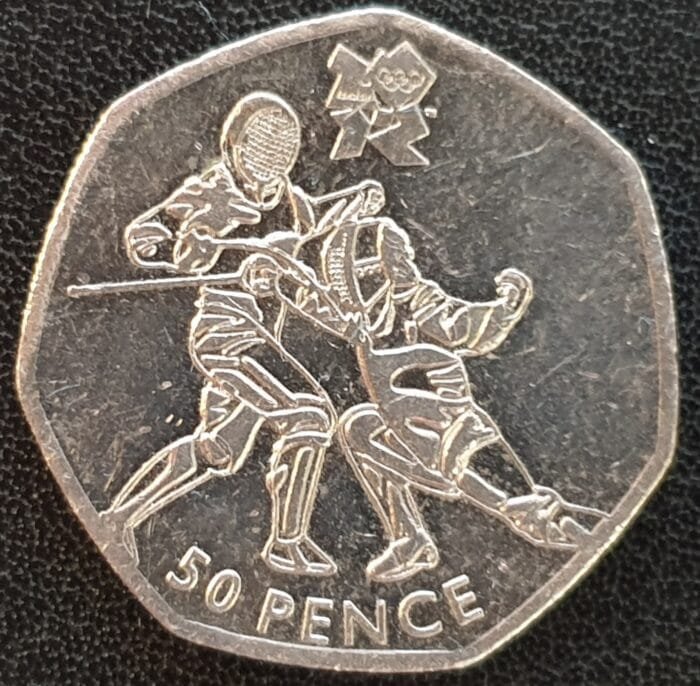 50p Coin London Olympics 2011 Fencing Sword Epee Duel Circulated - Image 2