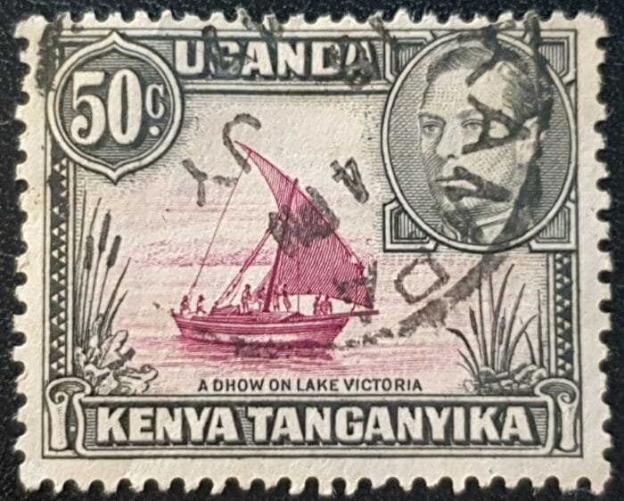 Kenya, Uganda, Tanganyika 1947 SG144b 50c. claret/black (II) P.13×11¾ 29.7.47 used single stamp