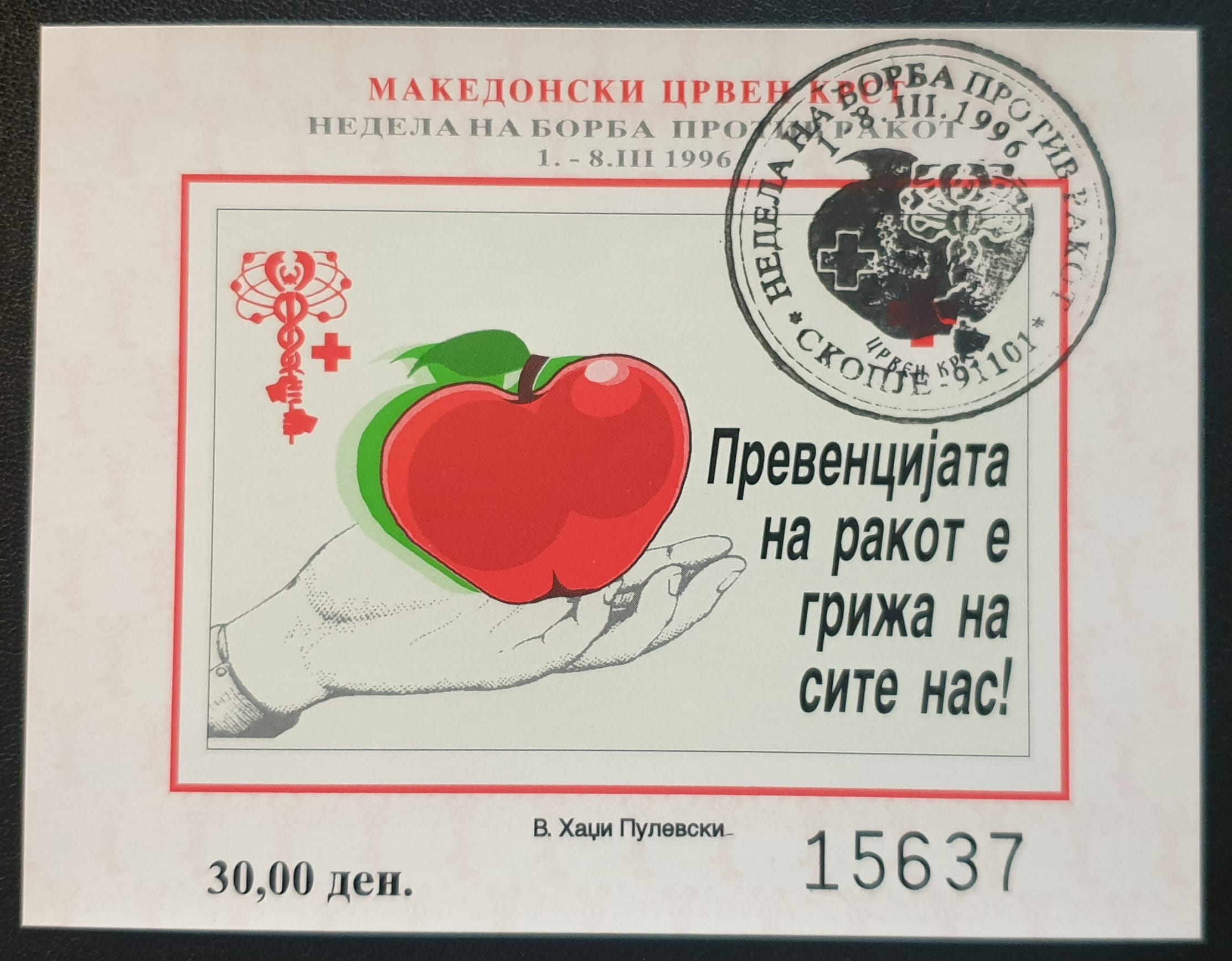 Macedonia 1996 "Red Cross" Z Block18B , CDS SKOPJE Miniature Sheet Used