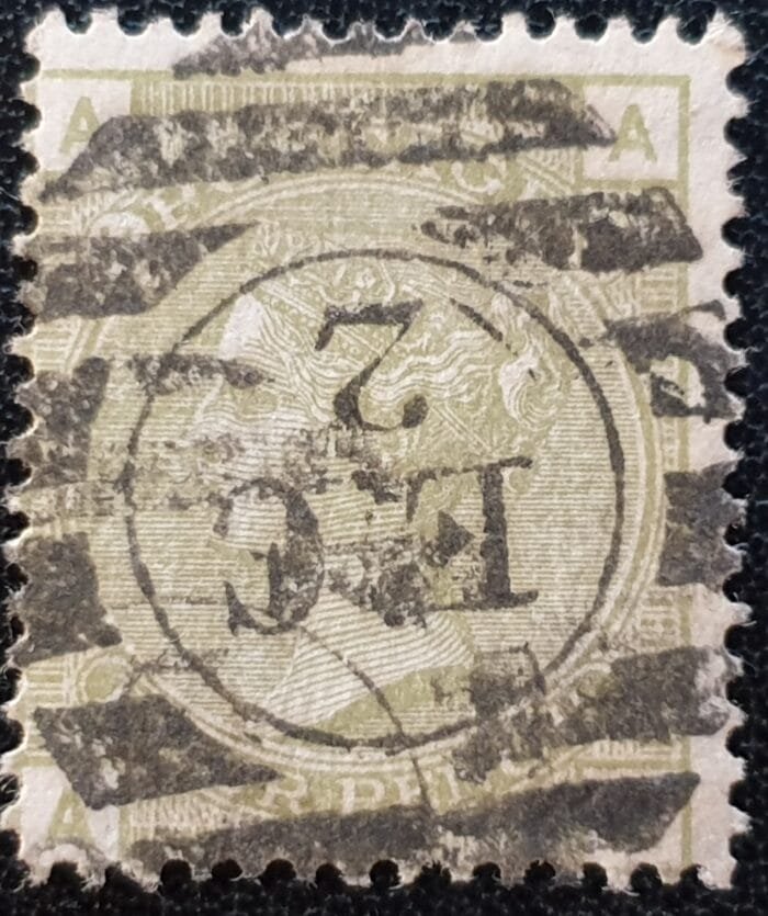 Great Britain Queen Victoria 1877 SG.153 4d. sage-green, Plate 16, Letters A-A used stamp