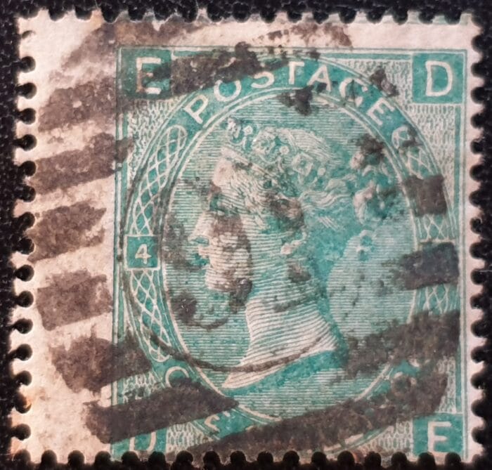 Great Britain Queen Victoria 1865 SG101 1s. green Plate 4 Letters D-E used stamp
