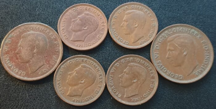 Great Britain King George VI ‘Set of 6’ Mixed Condition Uncleaned Coins