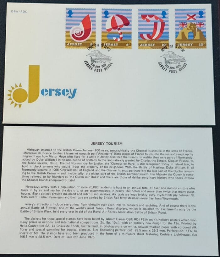 JERSEY 1975 DPA/FDC “Jersey” 8 JUNE 1975 SUMMER