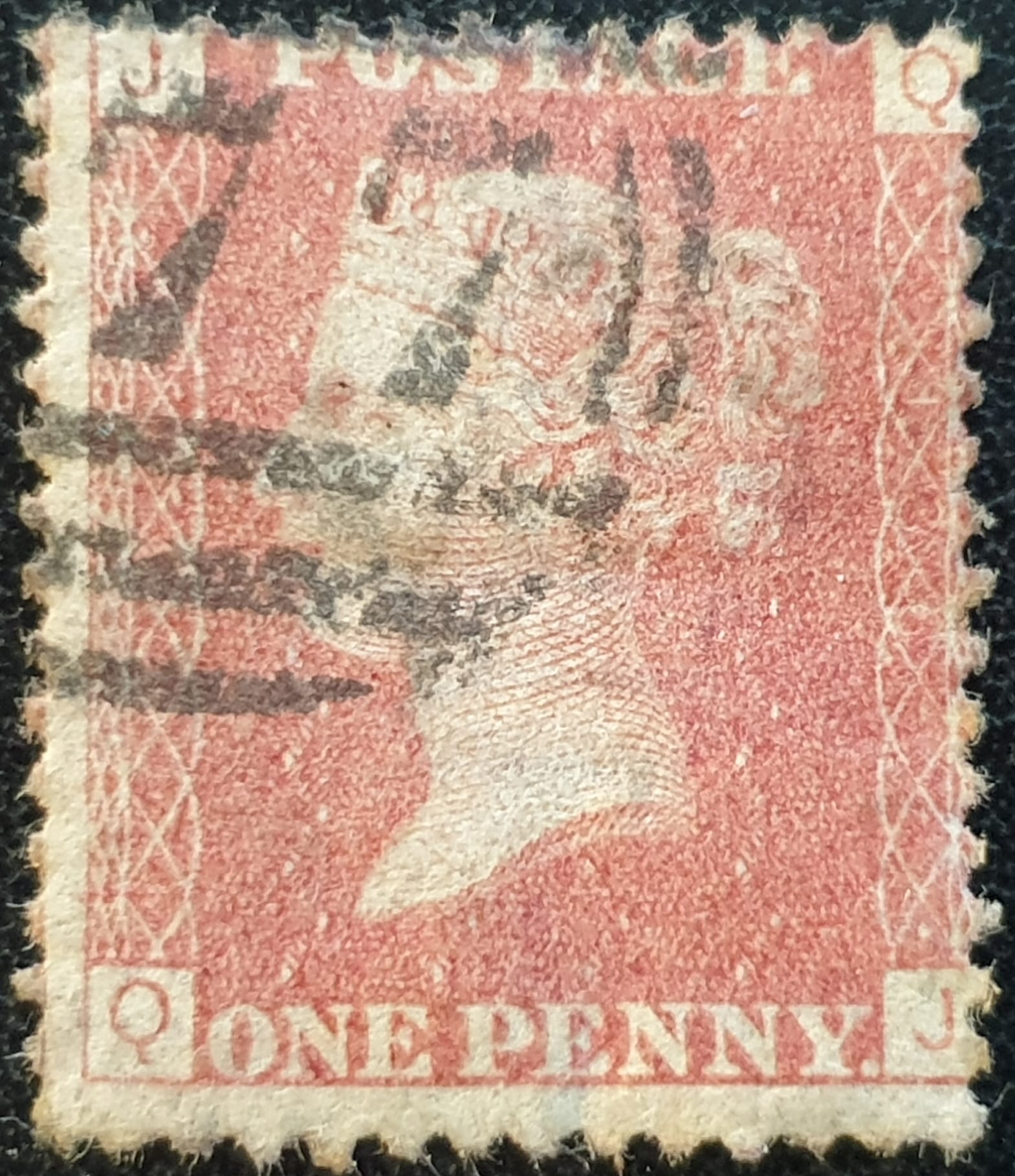 Great Britain Queen Victoria 1864 SG43 1d. rose-red Plate 136, Letters Q-J ,used stamp