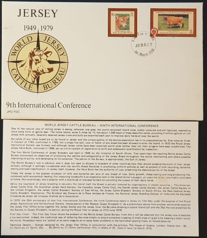 JERSEY JPO/FDC “9th International Conference” 1st March 1979 World Jersey Cattle Bureau