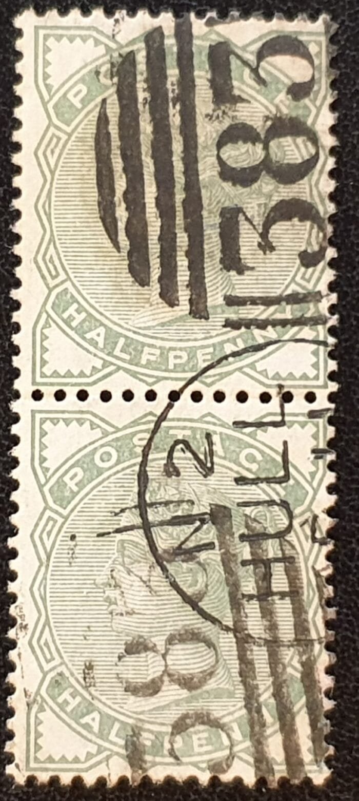 Great Britain Queen Victoria SG164 1880 ½d. deep green ,Cancel '383' HULL, Pair used stamps
