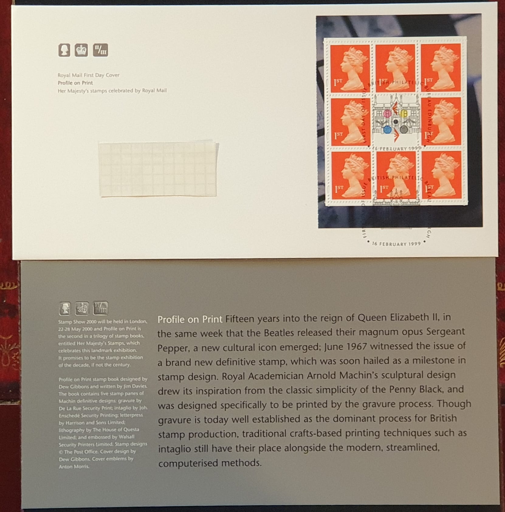 Great Britain 1999 First Day Cover “Profile on Print Her Majesty’s stamps celebrated by Royal Mail” 16.2.1999 Edinburgh