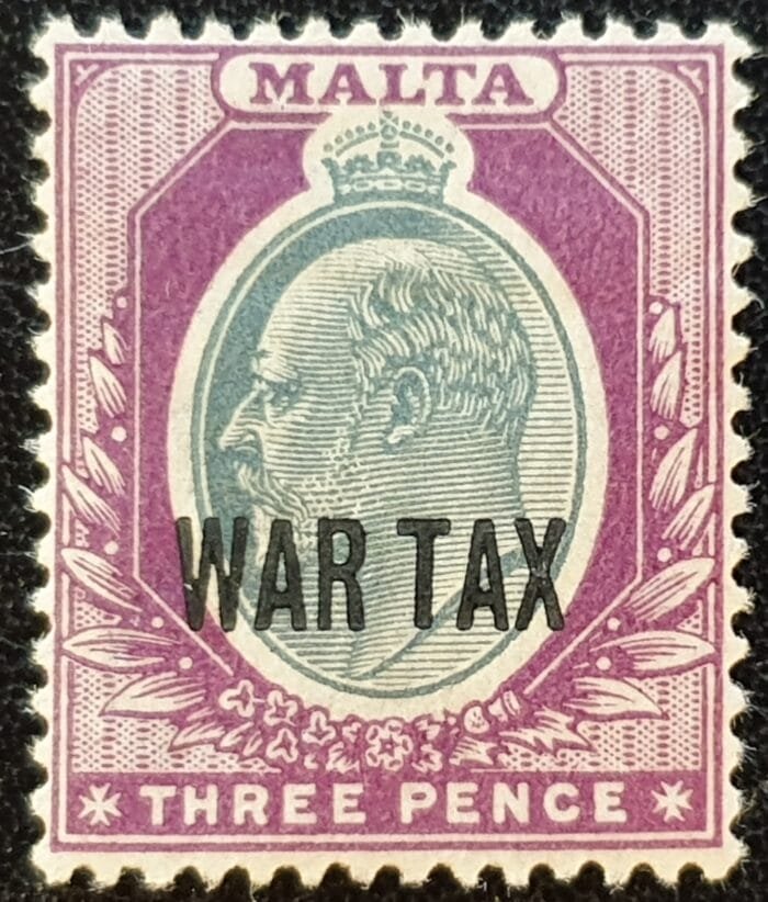 Malta 1918 SG93 3d. grey/purple Optd. WAR TAX Mounted Mint Single Stamp