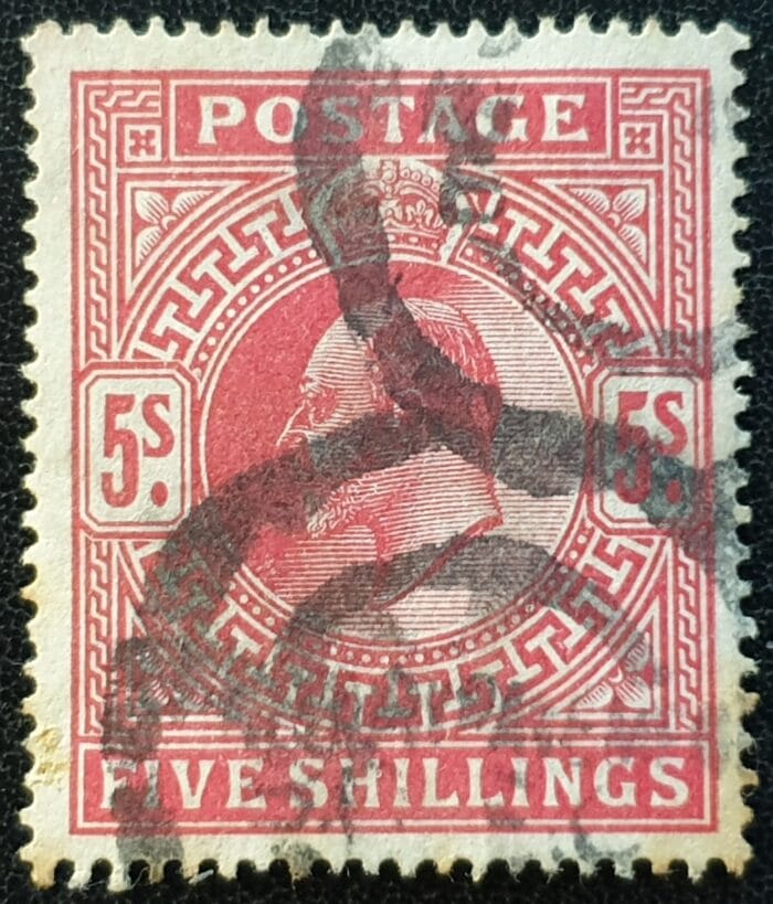 Great Britain King Edward VII 1902 SG263 5s. bright-carmine (5.4.02) used stamp