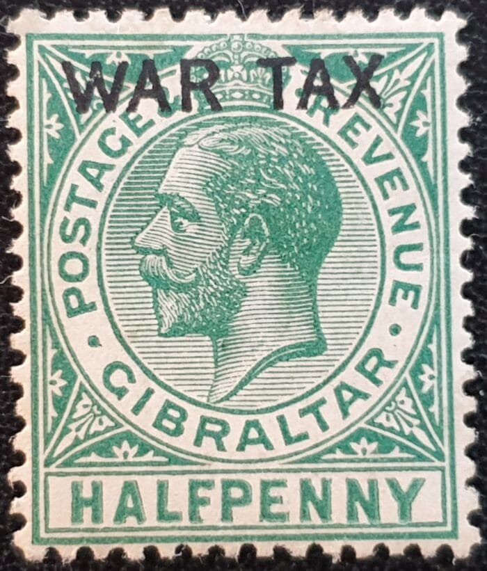 Gibraltar 1918 SG86 ½d. green Optd WAR TAX Mounted Mint Single Stamp