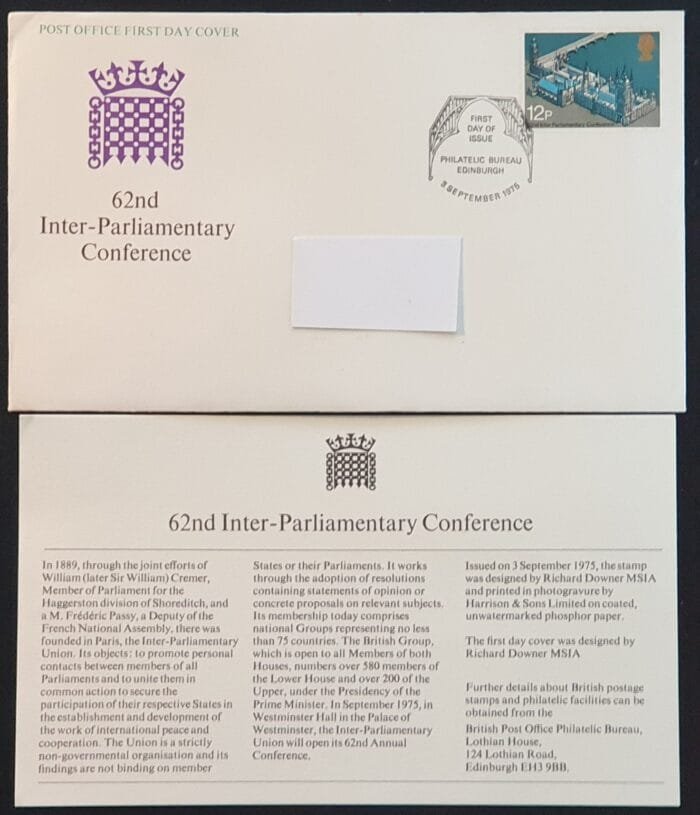 Great Britain 1975 First Day Cover "62nd Inter-Parliamentary Conference" 3/9/75 EDINBURGH
