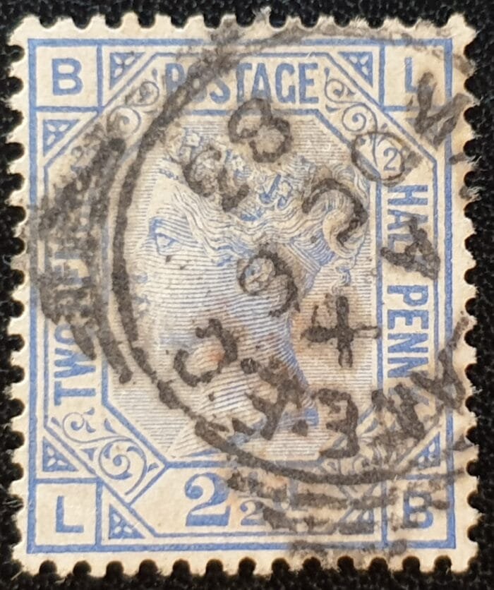 Great Britain Queen Victoria 1880 SG157 2½d. blue , Plate 22, Letters L-B used stamp