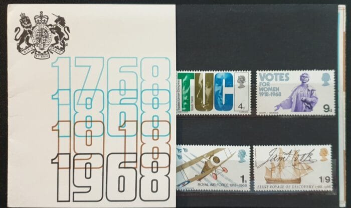 Great Britain 1968 “British Anniversaries. Events described on stamps” Presentation Pack “TUC VOTES” MNH