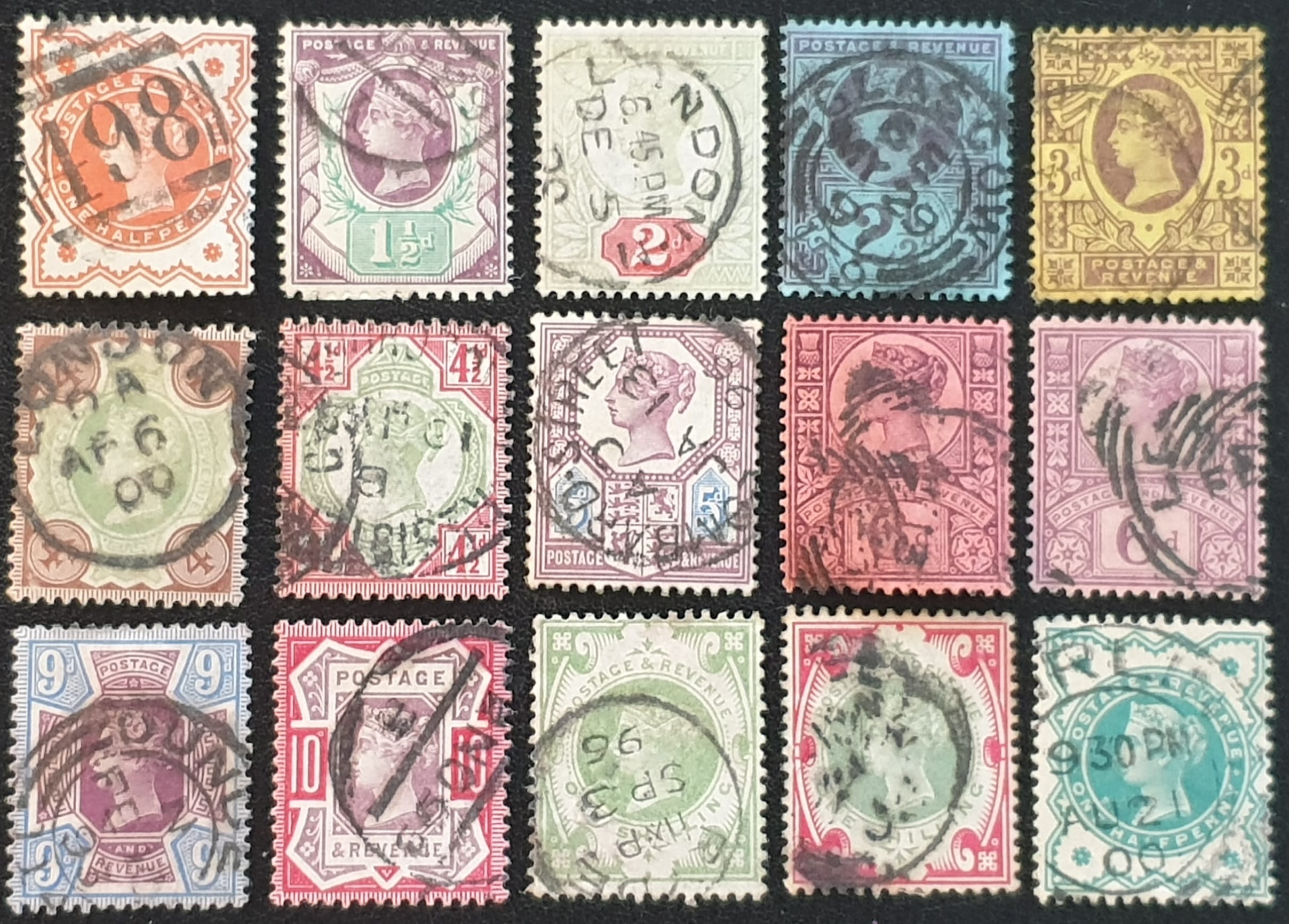 Great Britain Queen Victoria 1887-1900 ‘Jubilee’ Issue SG197-214 Set of 14+1 very fine used stamps with CDS