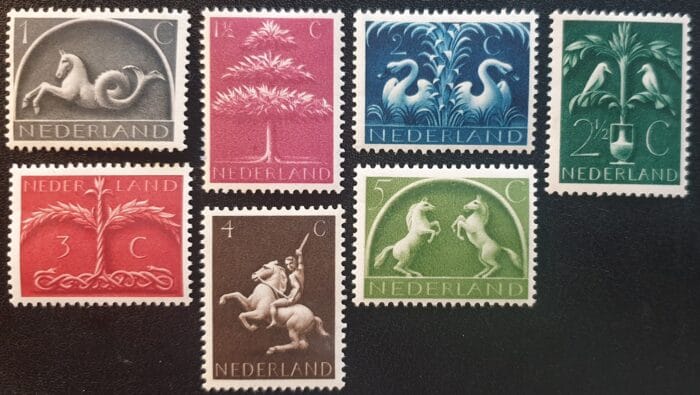 Netherlands 1943 "Old Germanic Symbols" SG571-577 Complete Set of 7 Mounted Mint