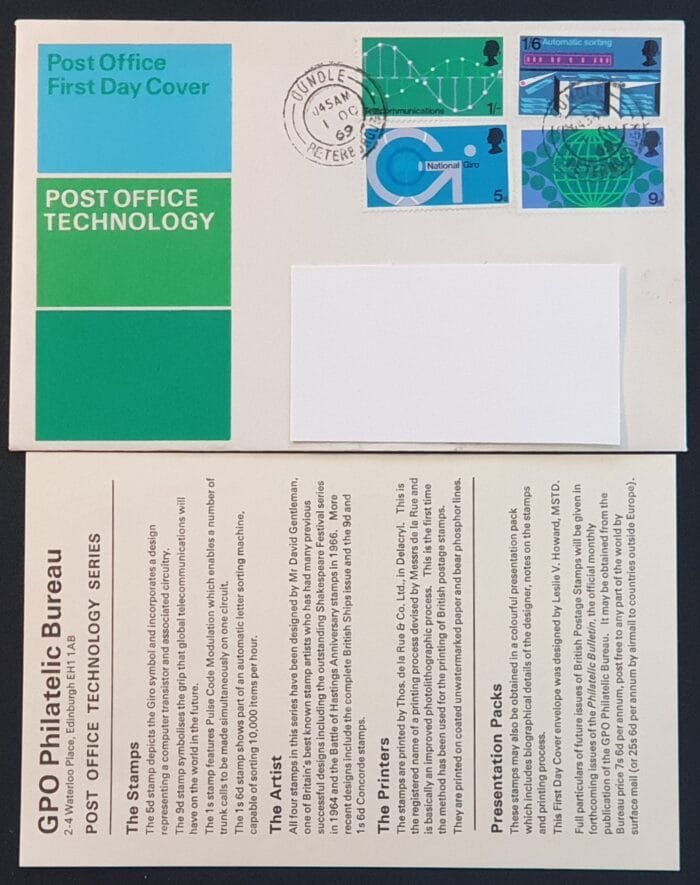 Great Britain First Day Cover 1969 "Post Office Technology" 1-10-1969 PETERBOROUGH