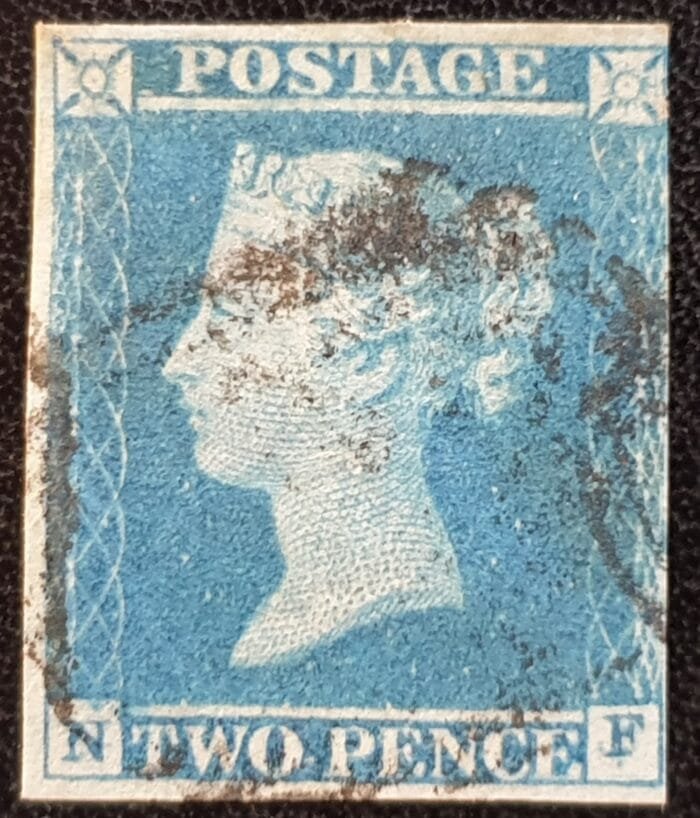 Great Britain Queen Victoria SG14 2d. blue Plate 3 Letters NF used stamp