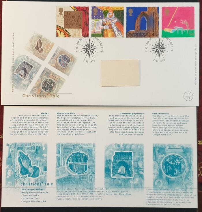 Great Britain First Day Cover 1999 "Christians' Tale" 2-11-1999 ST ANDREWS