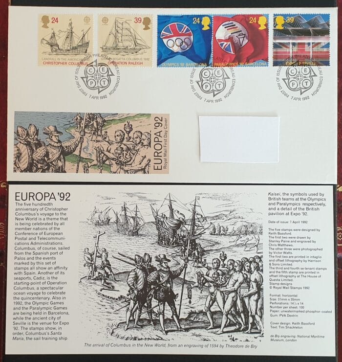 Great Britain First Day Cover 1992 "Europa '92" 7.4.1992 Edinburgh