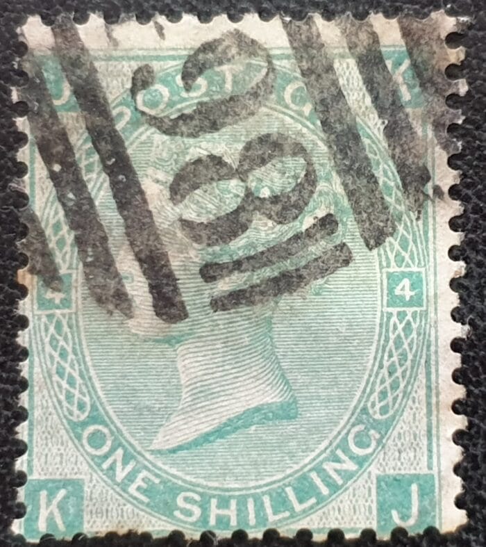 Great Britain Queen Victoria 1865 SG101 1s. green Plate 4 Letters K-J used stamp