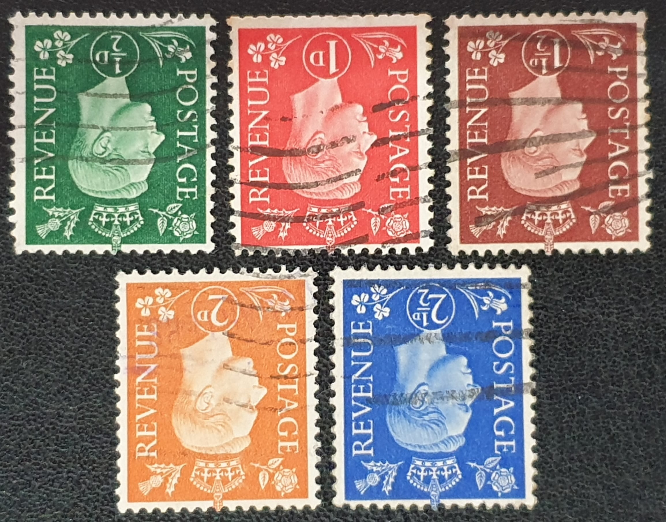 Great Britain King George VI 1937-47 SG462Wi-466Wi ½d-2½d Dark Colours Wmk. Inverted Set (5) GU
