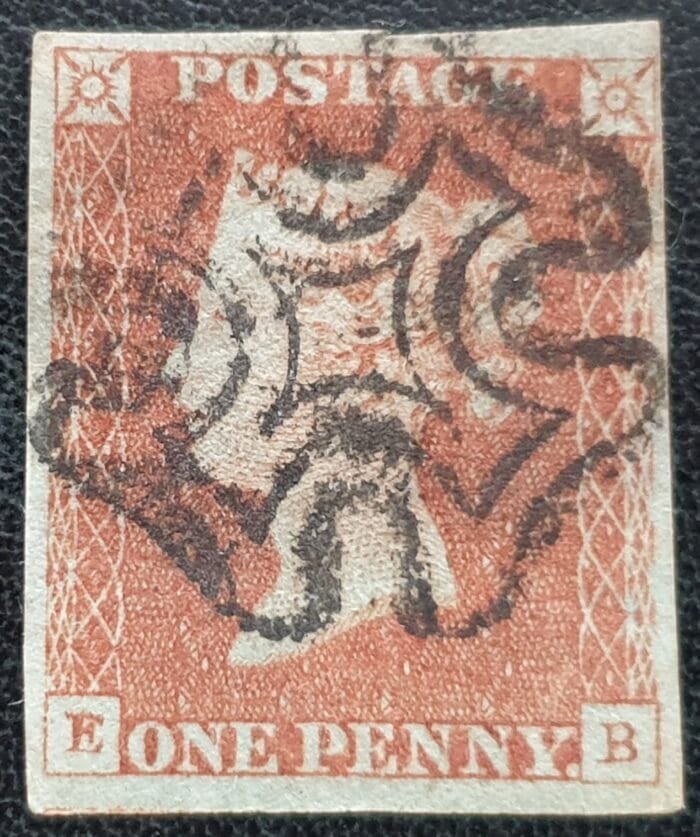 Great Britain Queen Victoria 1d. Red-Brown SG.8 ‘Black’ Maltese Cross, E-B used stamp