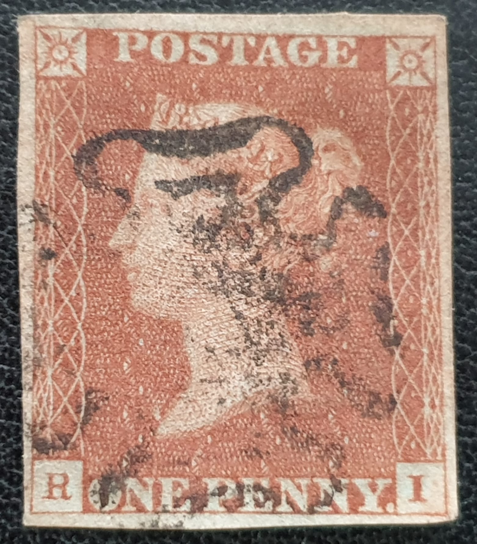 Great Britain Queen Victoria 1d. Red-Brown SG.8 ‘Black’ Maltese Cross, R-I used stamp