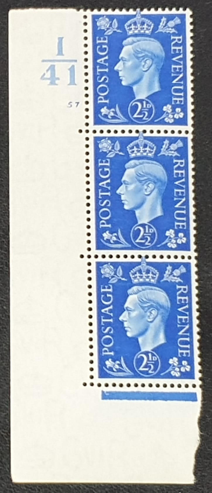 Great Britain King George VI SG466. Q13. 2½d Ultramarine- I41 Cylinder 57 no dot MNH