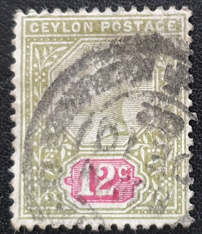 Ceylon 1899-1900 QV SG260 12c. sage green and rose used single stamp