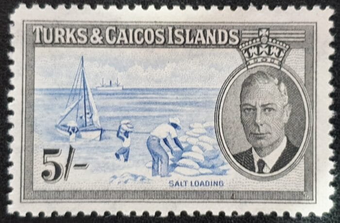 TURKS & CAICOS ISLANDS-1950 5/- Black & Black SG232 Mounted Mint Single Stamp