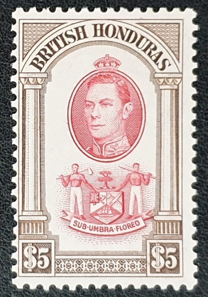 BRITISH HONDURAS King George VI SG161 $5 scarlet & brown Mounted Mint Stamp
