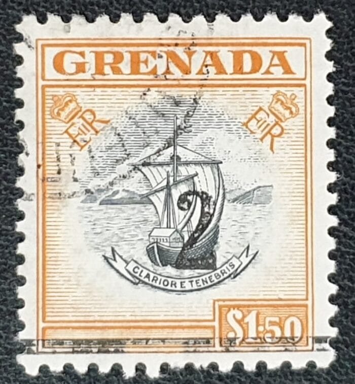 GRENADA Queen Elizabeth II 1955 SG203 $1.50 black & brown-orange used single stamp