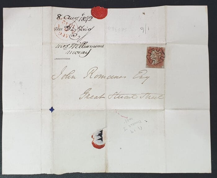 Great Britain Queen Victoria 1842 Entire 1d. red Black Maltese Cross Letters J-A Plate 19 8.8.1842 Edinburgh - Image 2